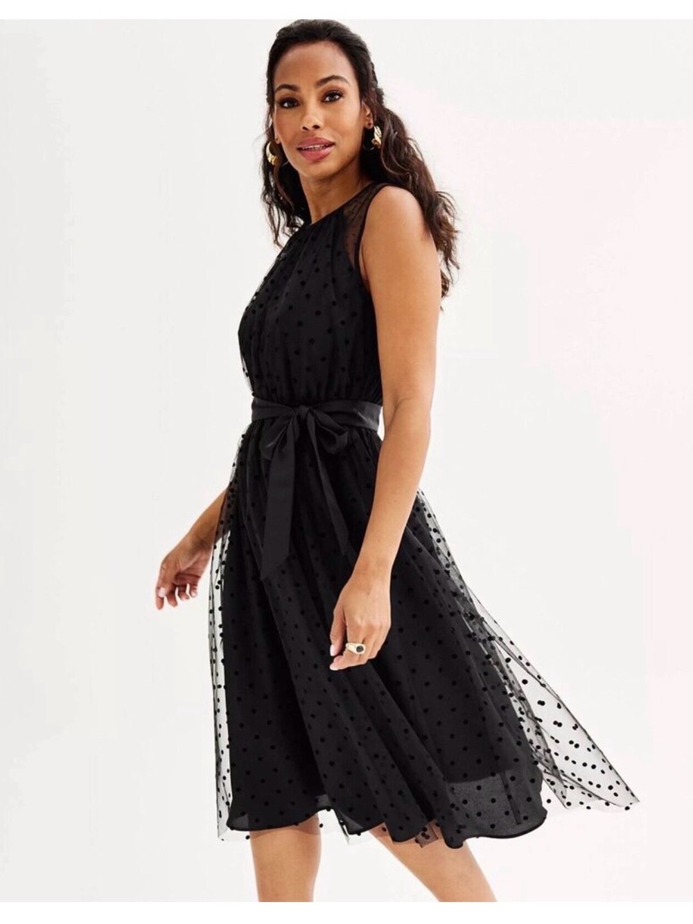 Draper James Black Sleeveless Polka Dot, tulle dress, small ( missing belt)